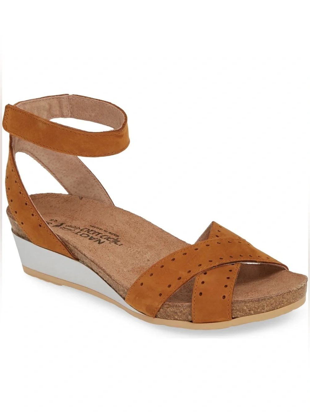 Naot Wand Wedge Sandal Amber Suede Leather Comfort Sandal Size EU 39 US 8